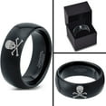 thumbnail image 4 of Tungsten Skull and Cross Bone Heart Emoji Eyes Band Ring 8mm Men Women Comfort Fit Black Dome Polished, 4 of 4