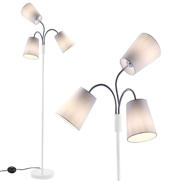 3 Light Adjustable White Floor Lamp With Fabric Shade Com 3 Light Adjustable White Floor Lamp, 3 Shade Standing Lamp