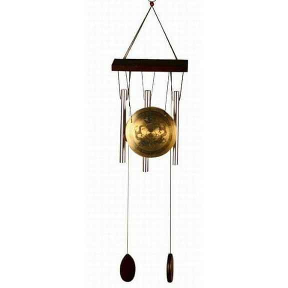 Medium Brass Zen Art Feng Shui Gong Wind Chime - Two Dragons WIN062