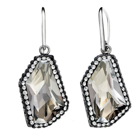 5th & Main Rhodium-Plated Sterling Silver Asymmetrical Clear Swarovski with Black Pave Crystal Earrings