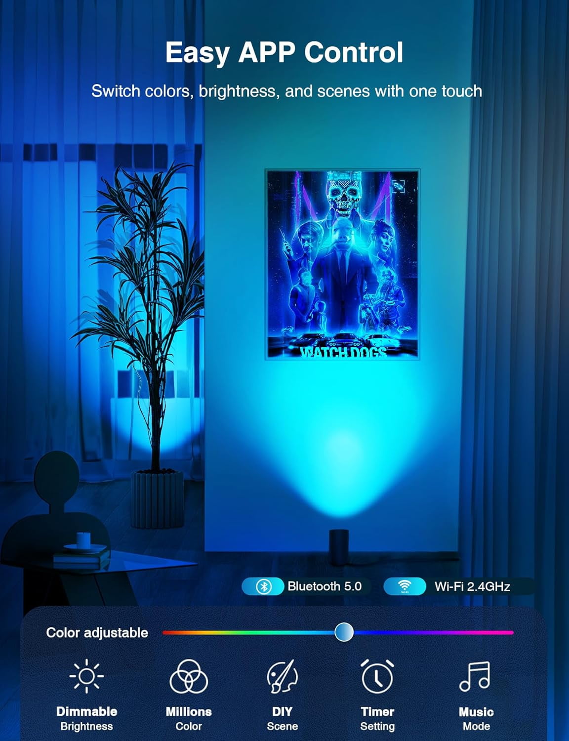 SUNVIE Smart Floor Can Lamp, RGBW Color Changing Uplight Spotlight with App Control, 5W Indoor Accent Light for Wall Artwork, Corner Lighting