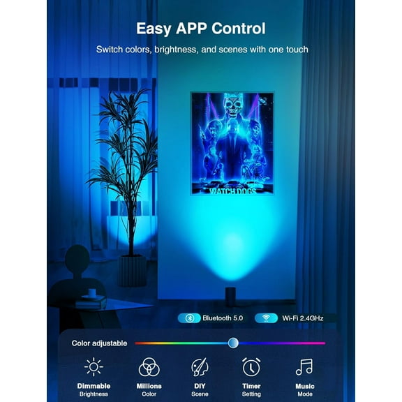 2 Pack Smart Floor Can Light 5W RGBW Color Changing Uplighting Indoor Uplights 2700K-6500K Up Lights Indoor Floor Spotlight for Plant Corner Wall Artwork, APP Control Alexa & Home, Blac