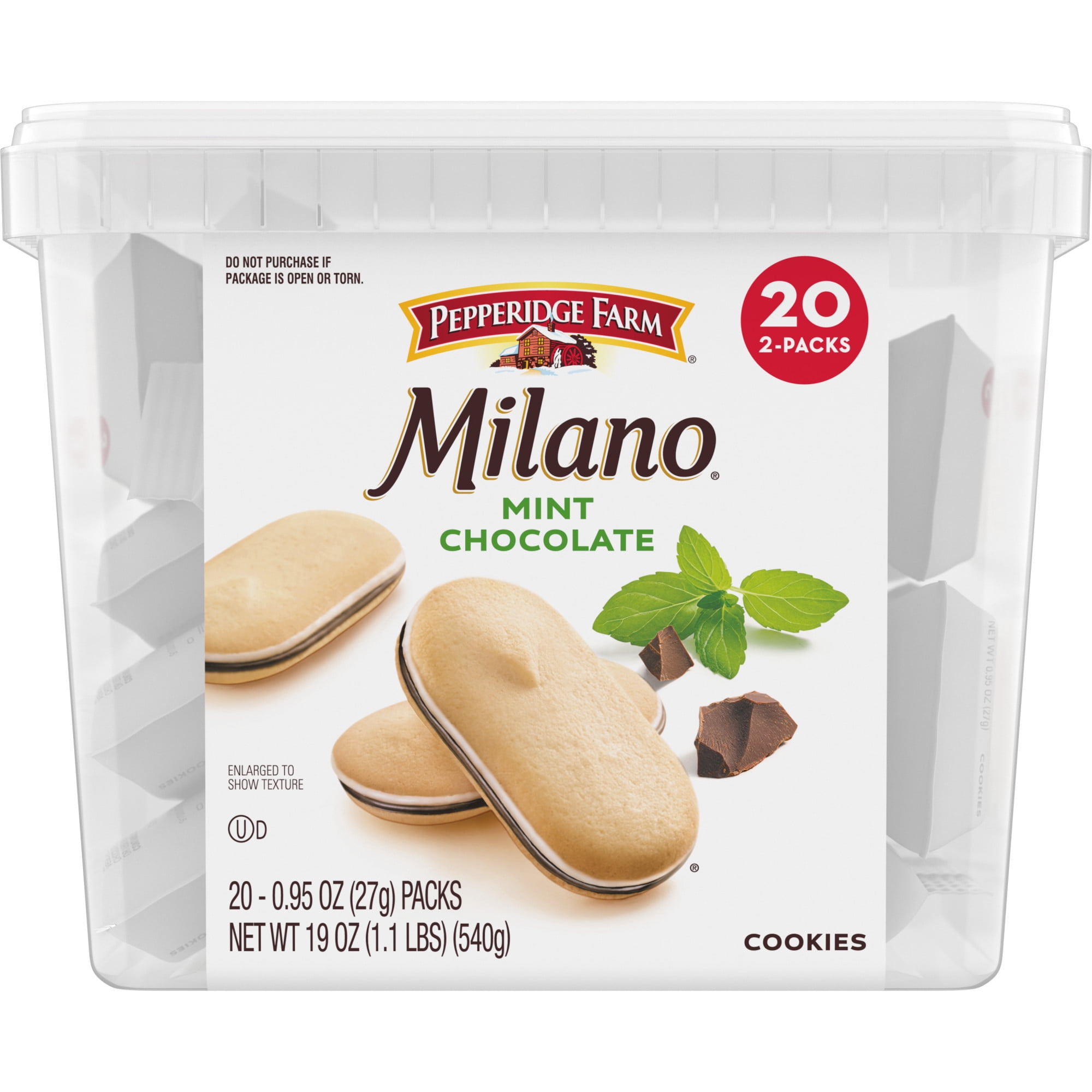 Pepperidge Farm Milano Cookies, Mint Chocolate Cookies, 20-Count Multipack Tub, 2 Cookies per Pack