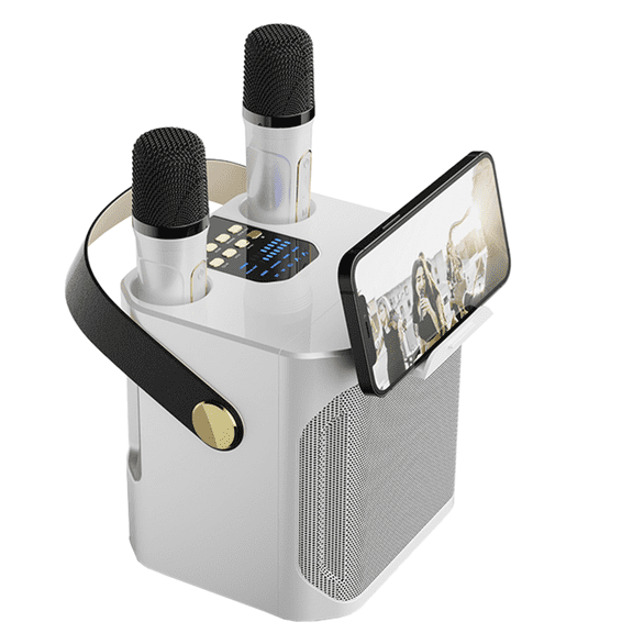 VIPQV Karaoke Machine, Portable Bluetooth Karaoke Speaker with 2 Wireless Microphones, Dual Microphone Chorus, Supports TWS/TF/USB/AUX, Home Party and Outdoor Entertainment, White