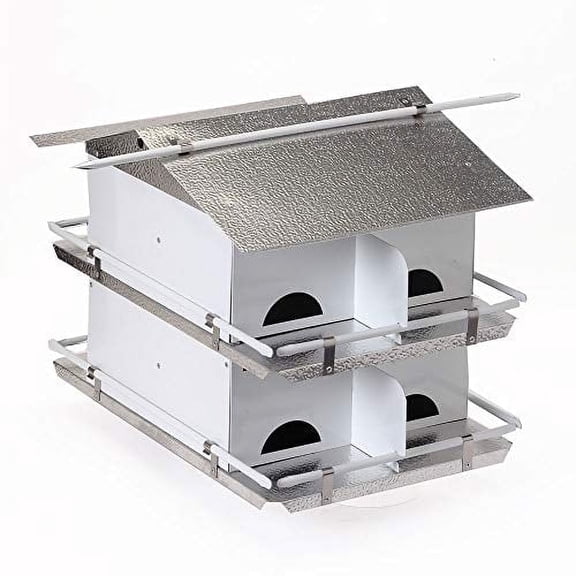 Birds Choice Small 2-Level, 8-Room Purple Martin Bird House with Starling-Resistant Entrances, White/Grey - Unassembled