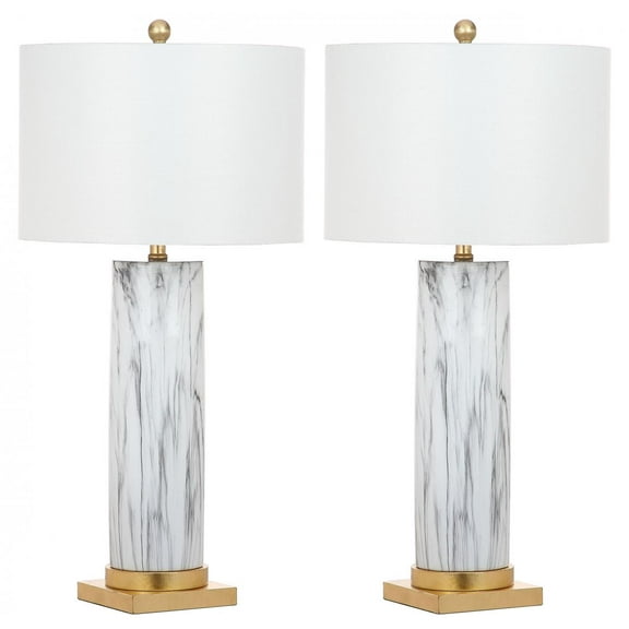 SAFAVIEH Sonia 31.25 in. H Faux Marble Column Table Lamp, Set of 2