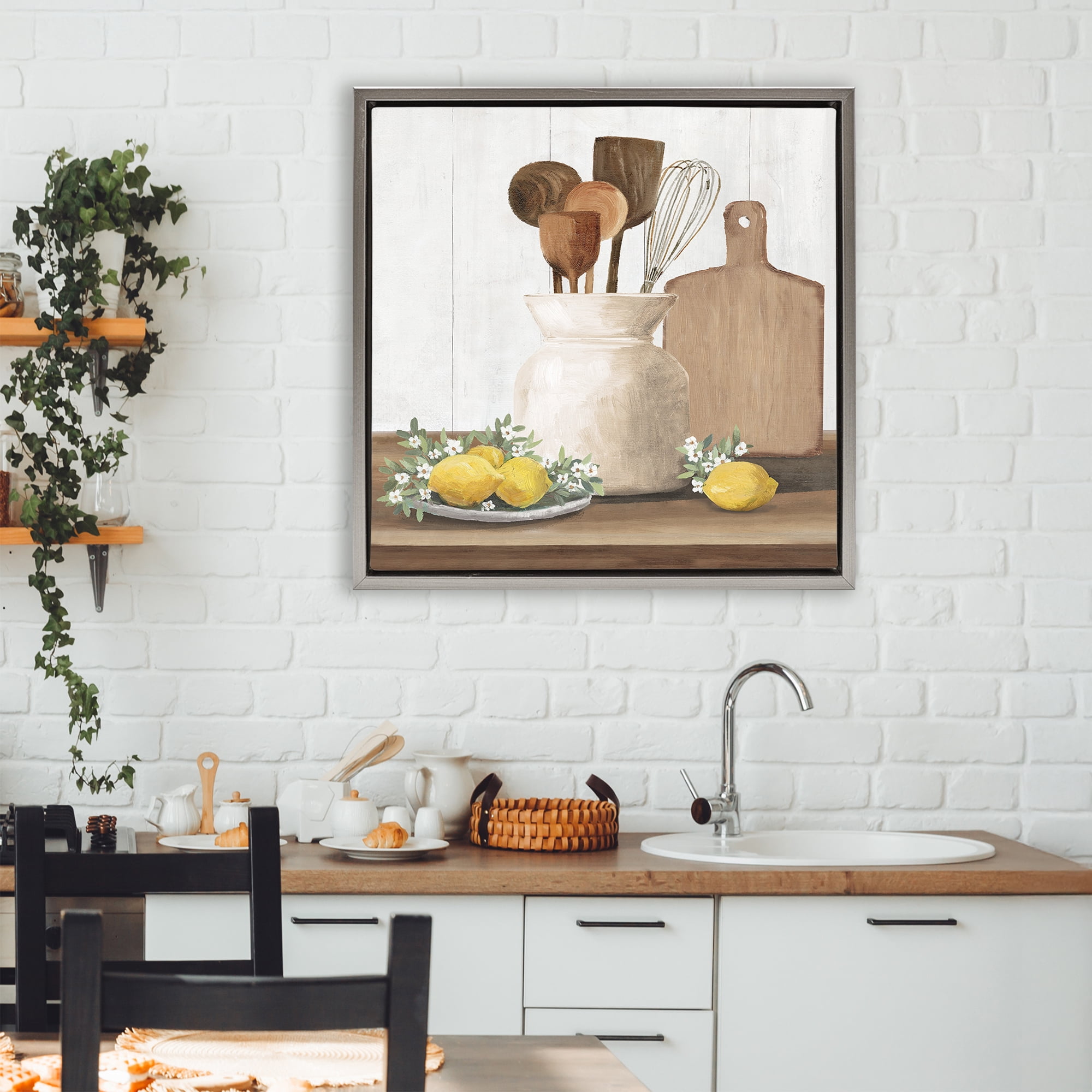 Stupell Industries Country Kitchen & Lemons Gray Framed Floater Canvas Wall Art, design by White Ladder