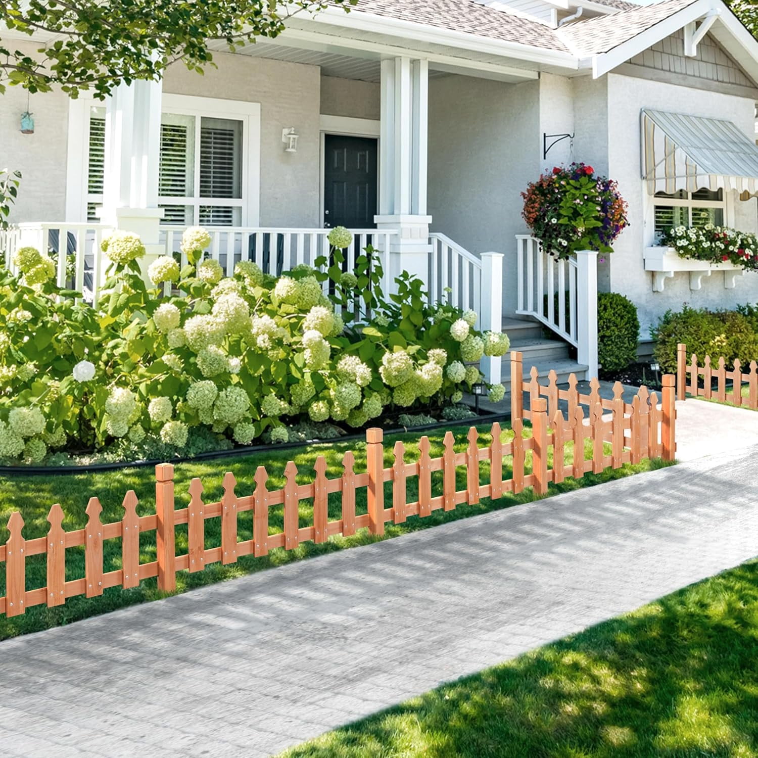 WLTER Decorative Garden Fence-Landscape Wood Picket Fencing Ornamental Panel Border Edging Patio Flower Garden Bed Pool Fences Outdoor,Light Brown- 355 in