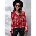 thumbnail image 4 of Women'S Long Sleeve Top Thin Pullovers V Neck - Sleeve Babydoll - Polyester Pull over Red Grid S, 4 of 9