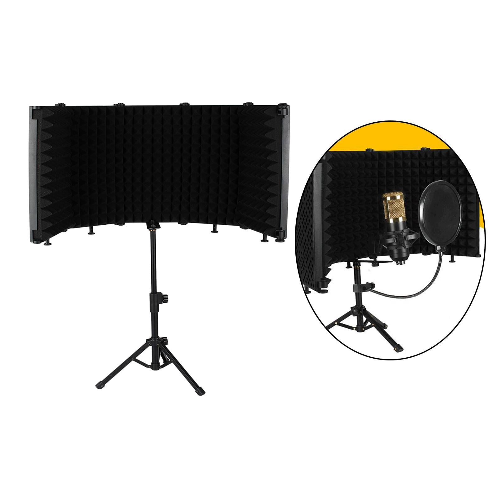 LeeQinersw Microphone Isolation Shield Adjustable Height Tripod Stand for Broadcasting Condenser Mic 5 Panels