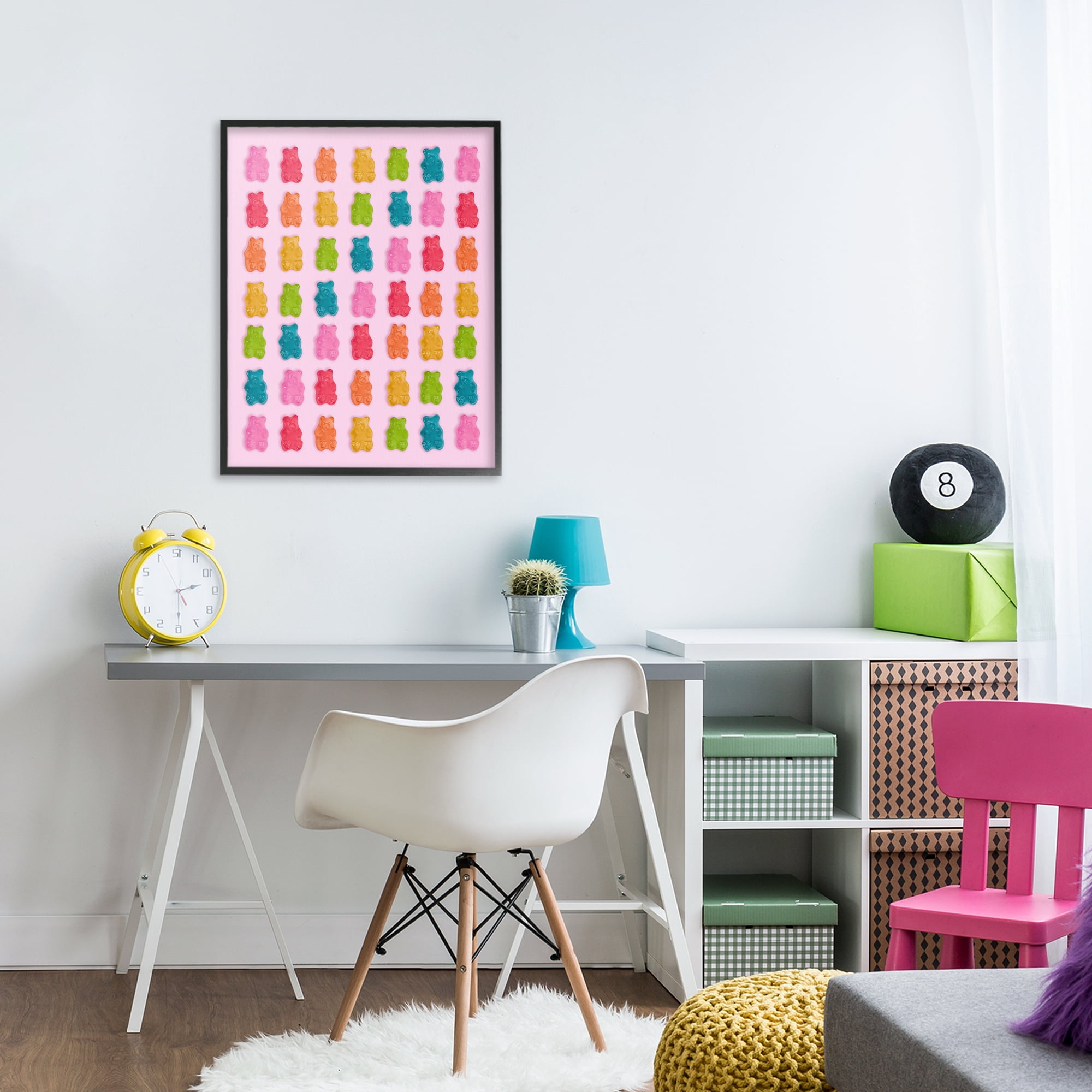 Stupell Industries Soft Rainbow Bears on Pink Black Framed Giclee Art, design by LISH Creative