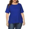 thumbnail image 2 of Antinious Summer Tops for Women Trendy,Sweatshirt for Women,Ladies Plus Size Solid Hem Hollow Casual Short Sleeve Crewneck Top/Shirt,Blue,XXXXL, 2 of 5