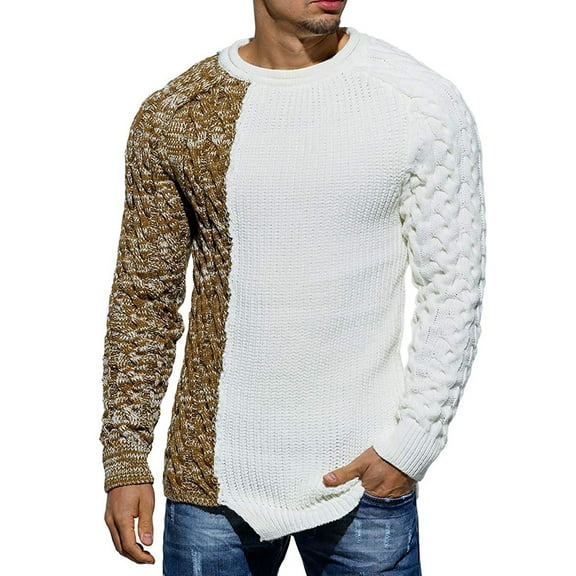 Men Color Patchowork Slim Sweater Casual Pullovers