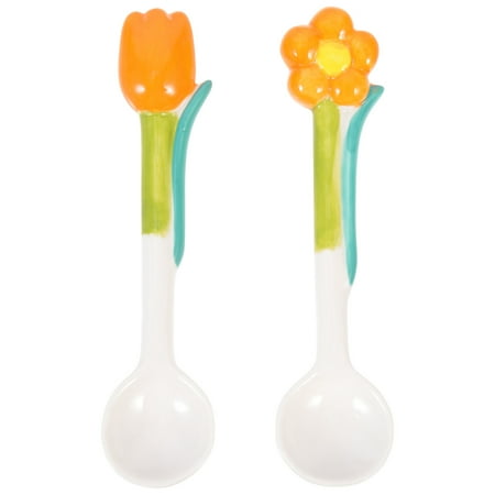 

2Pcs Household Mixing Spoons Convenient Rice Spoons Tulip Shaped Food Spoons Mixing Supply