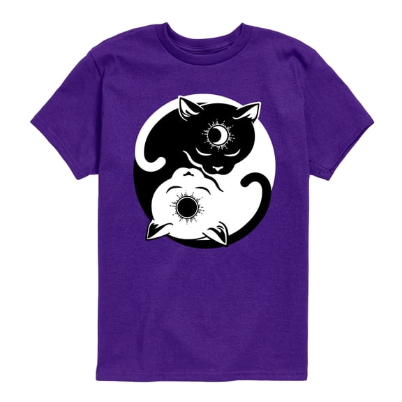 Instant Message - Cat Sun Moon Yin Yang Short Sleeve Graphic T-Shirt