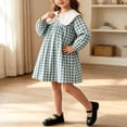 thumbnail image 4 of hotojiny Toddler Girls Gingham Dress Checkered Long Sleeve A-Line Plaid Dress Cute Crew Neck Collared Kids Flowy Dress(Sky Blue,2-3 Years), 4 of 7
