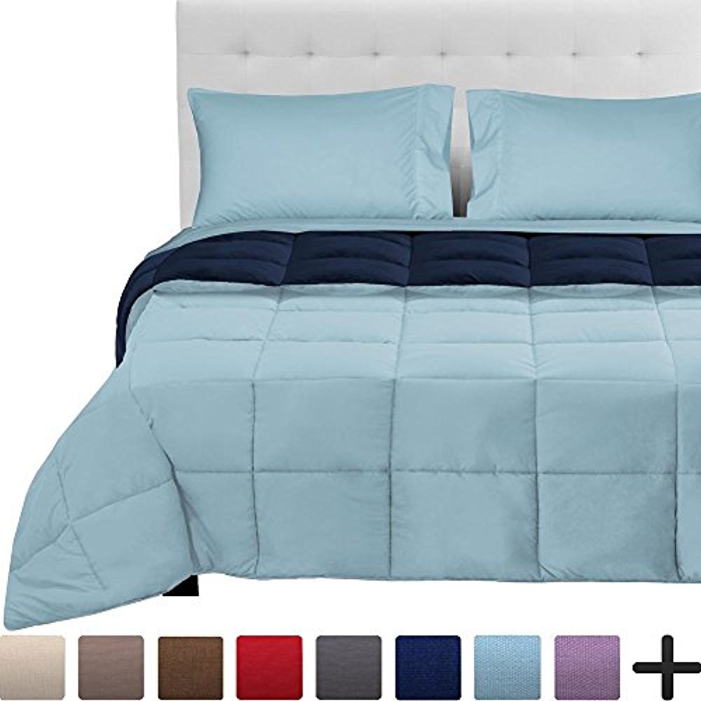 Bare Home 5Piece Reversible BedInABag Full XL Dark Blue / Light Blue, Sheet