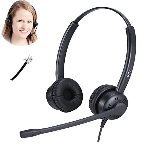 Telephone Headset Corded RJ9 Dual Ear Phone Headset with Microphone for