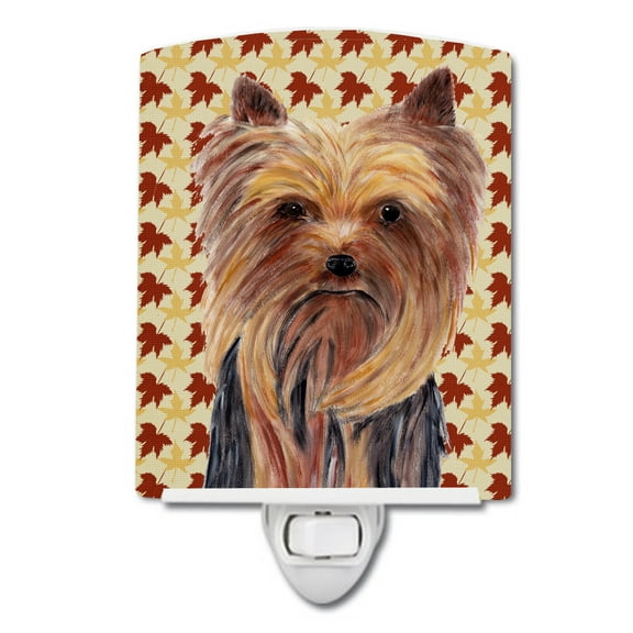 Yorkie Fall Leaves Portrait Ceramic Night Light