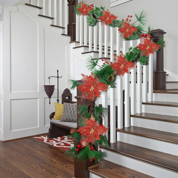 10PCS Christmas Glitter Flowers, Artificial Poinsettia Flower, Christmas Tree Ornaments, Magnolia Stems Floral Pick for Holiday Wedding Wreath Floral Decor (Red)