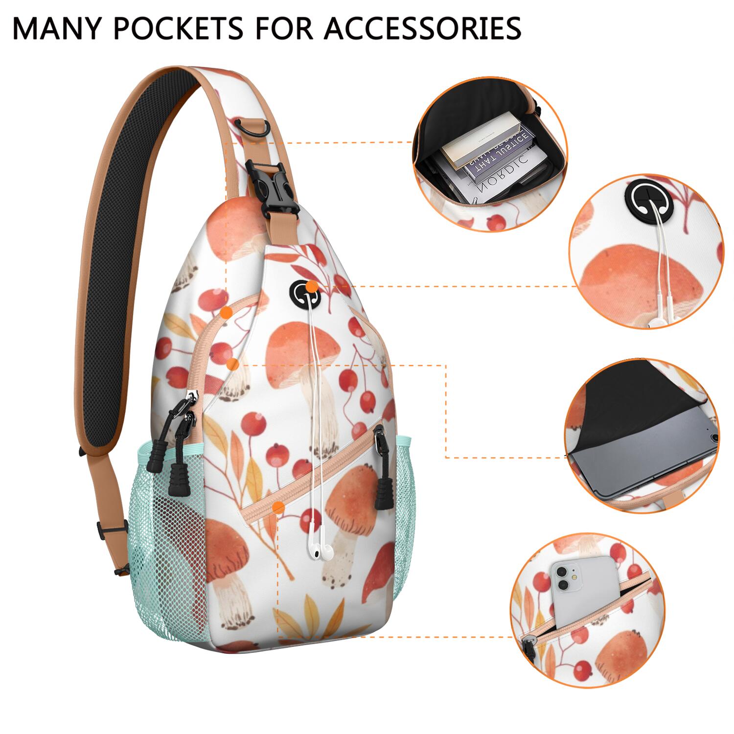 Sling Backpack Mushroom Hiking Daypack Crossbody Casual Bag for Men Women