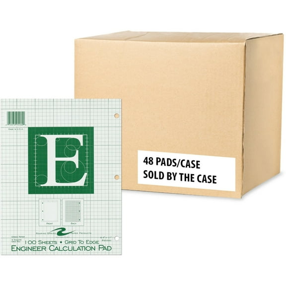 Roaring Spring Engineering Pad, 24-Pack, 8.5" x 11", 100 Sheets 15# Green Paper, 5x5 Printed Back Gird-to-Edge, Top Glued, 3-Hole Punched, Proudly Made in USA, Heavy Backing Board