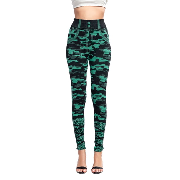 Pantalones de yoga casuales Gibobby Imitación de mezclilla Estampado de rayas térmicas Verde L