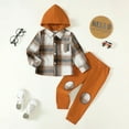thumbnail image 2 of Kucnuzki 3T Toddler Boy Winter Outfits Pants Sets 4T Long Sleeve Gentle Lattice Hoodie Sweatshirt Top Elastic Pants 2PCS Set Beige, 2 of 9
