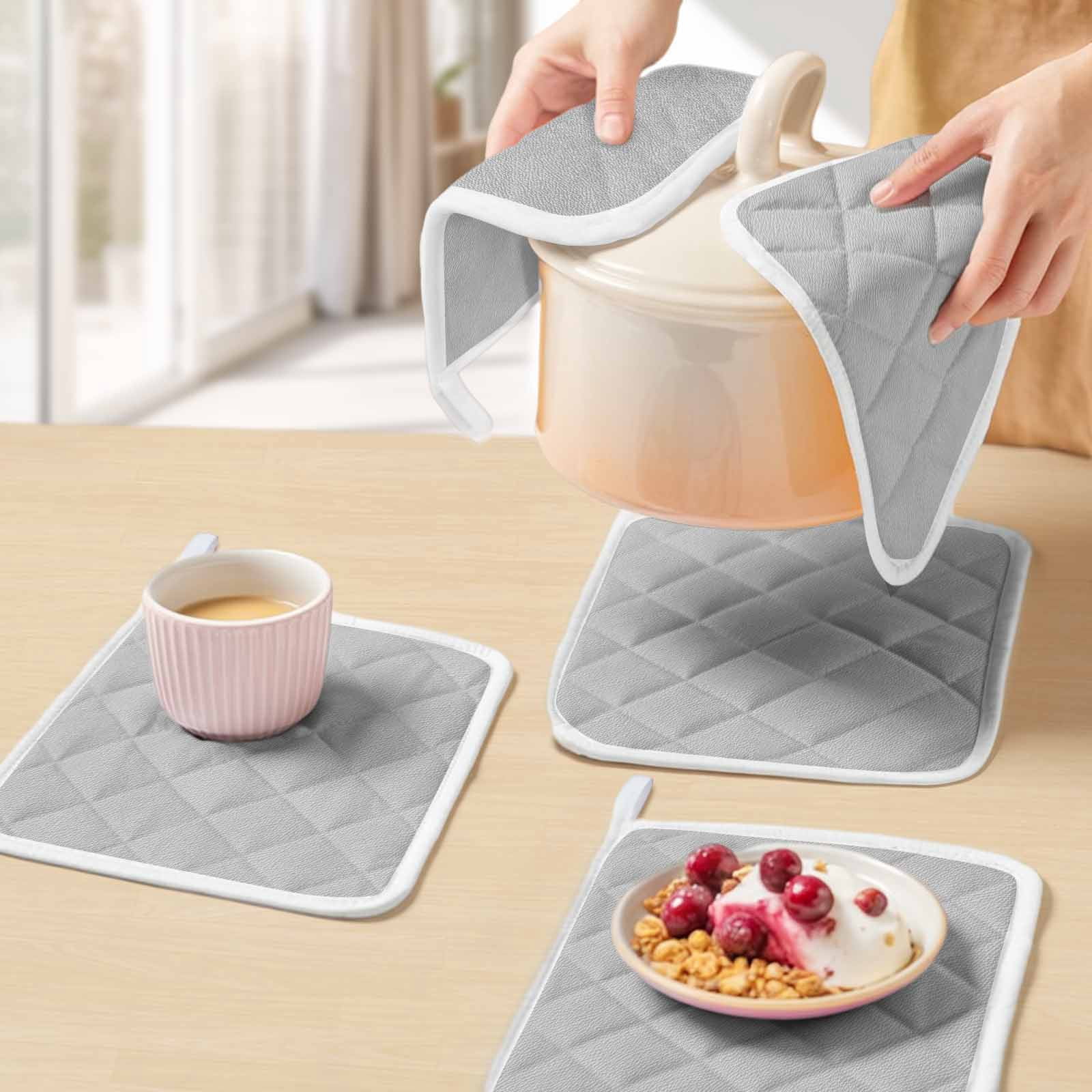 Grey Pot Holders for Kitchen Heatproof Potholder, 5 Pack Vintage Leather Patterned Texture Solid Modern Hot Pads Multipurpose Oven Pads Cloth Potholders Trivet for Cooking Baking