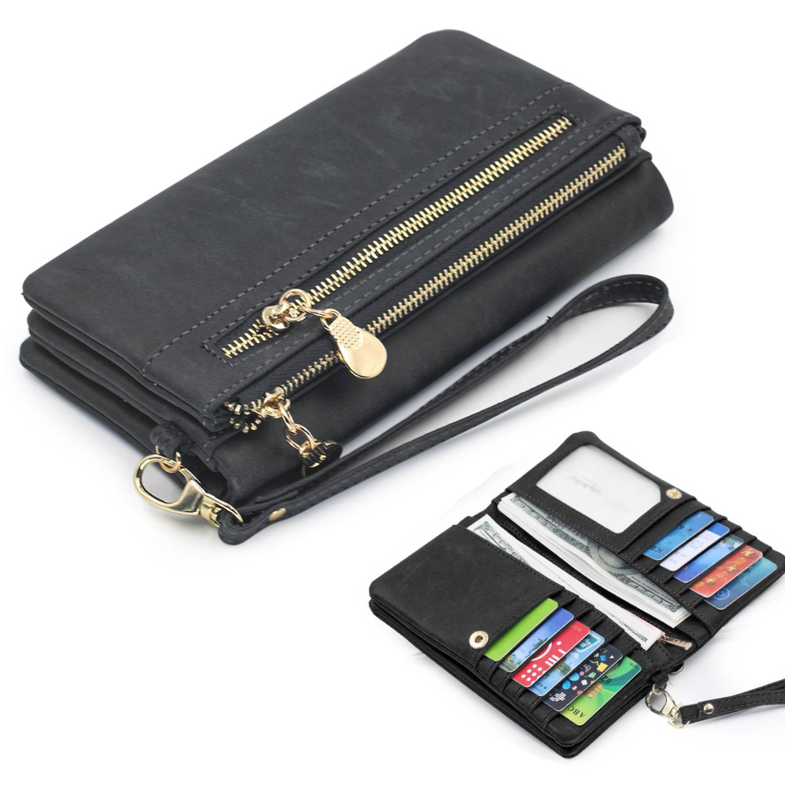 Women Kawaii Cat Leather Wallet Large Capacity Zipper Travel Wristlet Bags Clutch Cellphone Bag