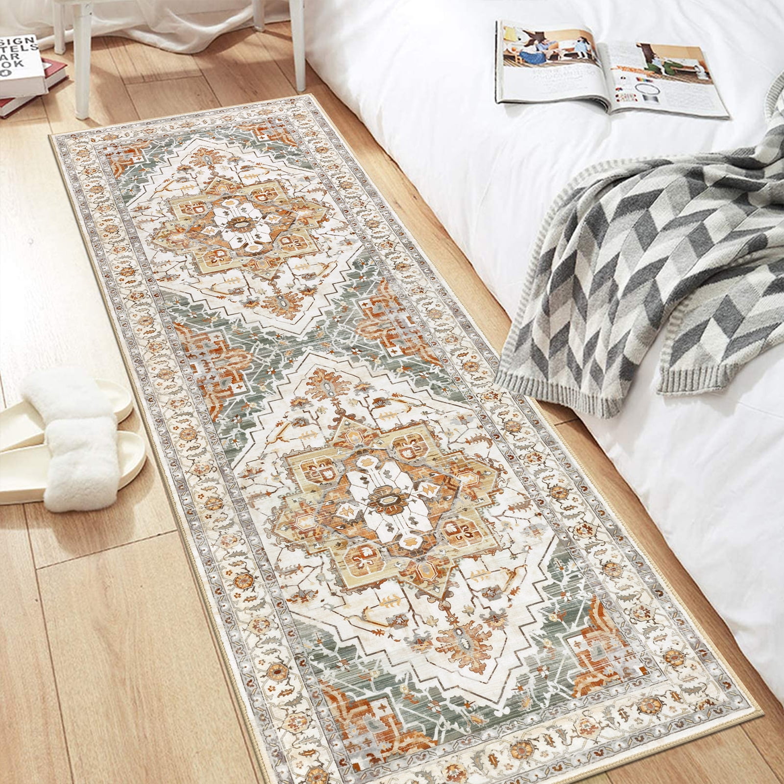 Ileading 2' x 6' Boho Runner Rugs Washable Area Rug Carpet Non Slip Runner Rug for Home Decor Entryway Hallway Bedroom