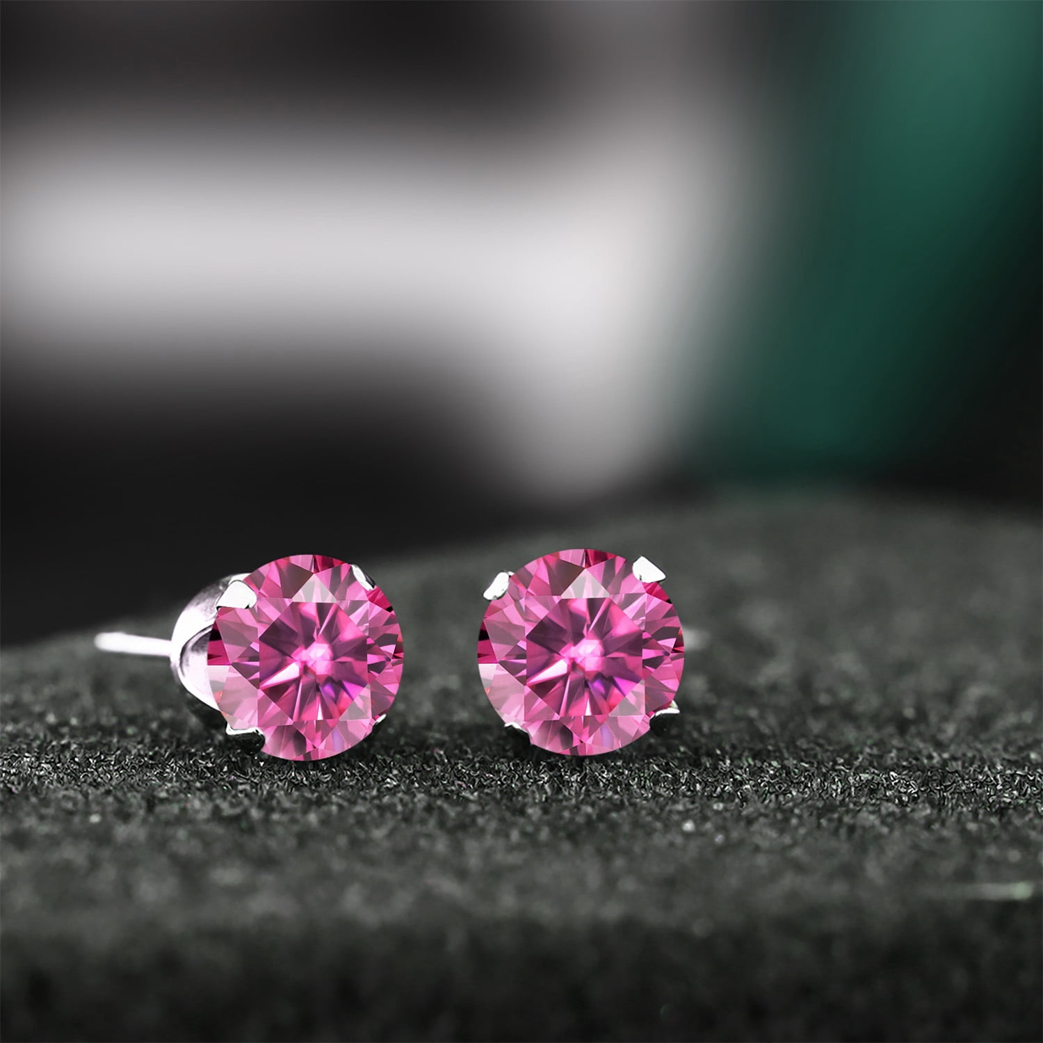 Gem Stone King 925 Sterling Silver Stud Earrings for Women Men Pink Round Moissanite (2.40 Cttw)