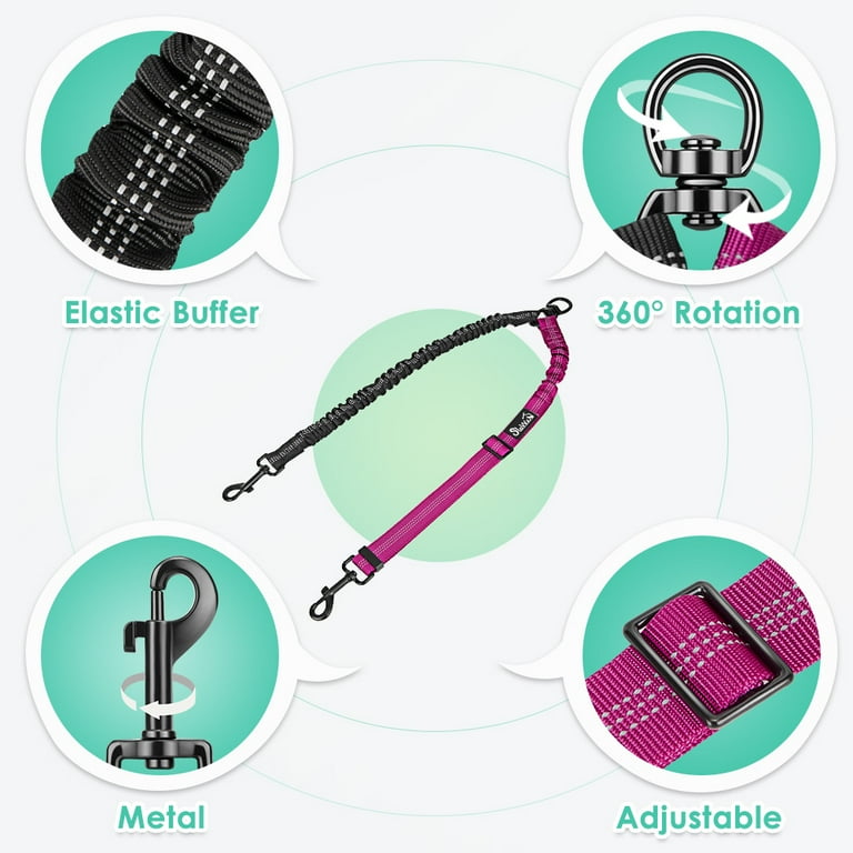 AUTOWT Two Dog Lead, 2 in 1 Adjustable Strap and Shock Absorbing Bungee No Tangle Dual Training Splitter fit all size