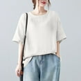 thumbnail image 2 of Fanxing White Elbow Sleeve Tshirts Loose Fitting Blouses Dressy Casual Vacation Tunic Tops, 2 of 6