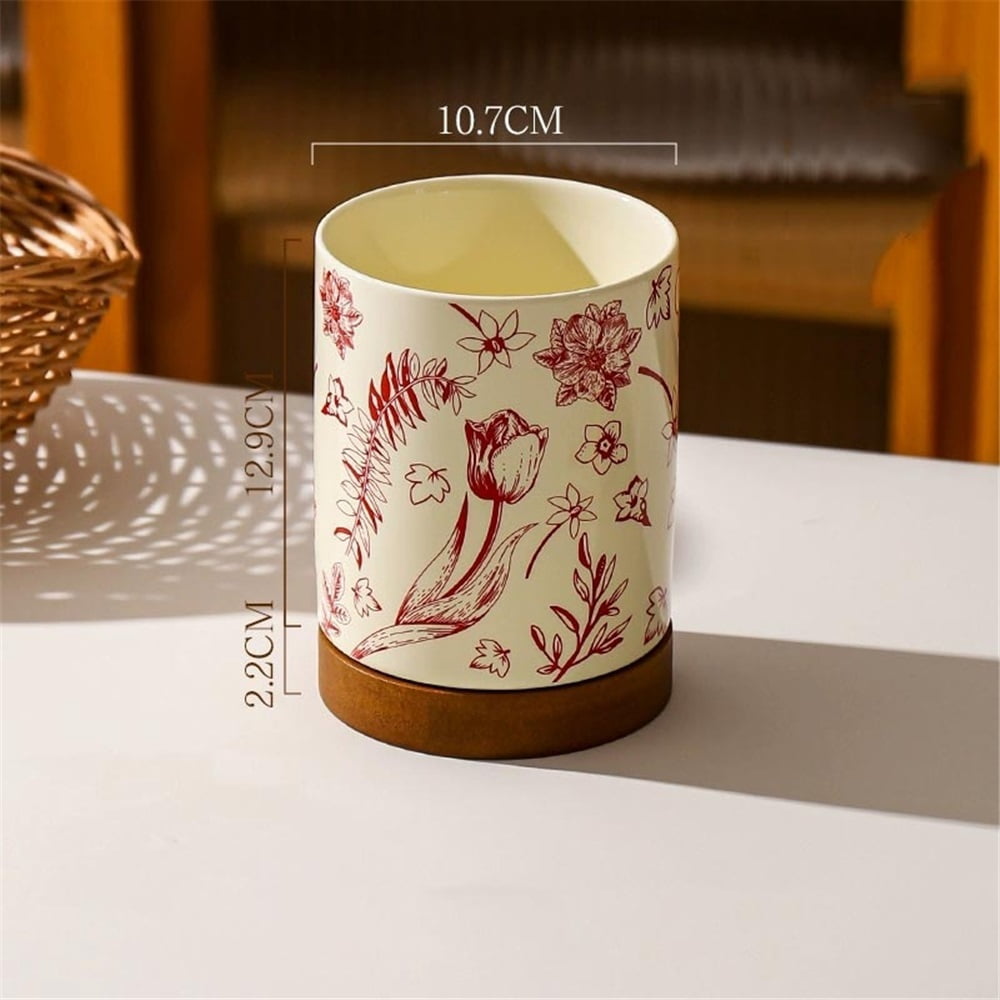 Kitchen Utensil Holder Ceramic for Countertop Utensil Organizer with Drain Tray