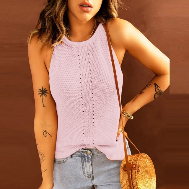 LSLJS Débardeur à Bretelles Spaghetti pour Femmes, Décontracté, Sans Manches, Col Halter, Blouse, Gilet