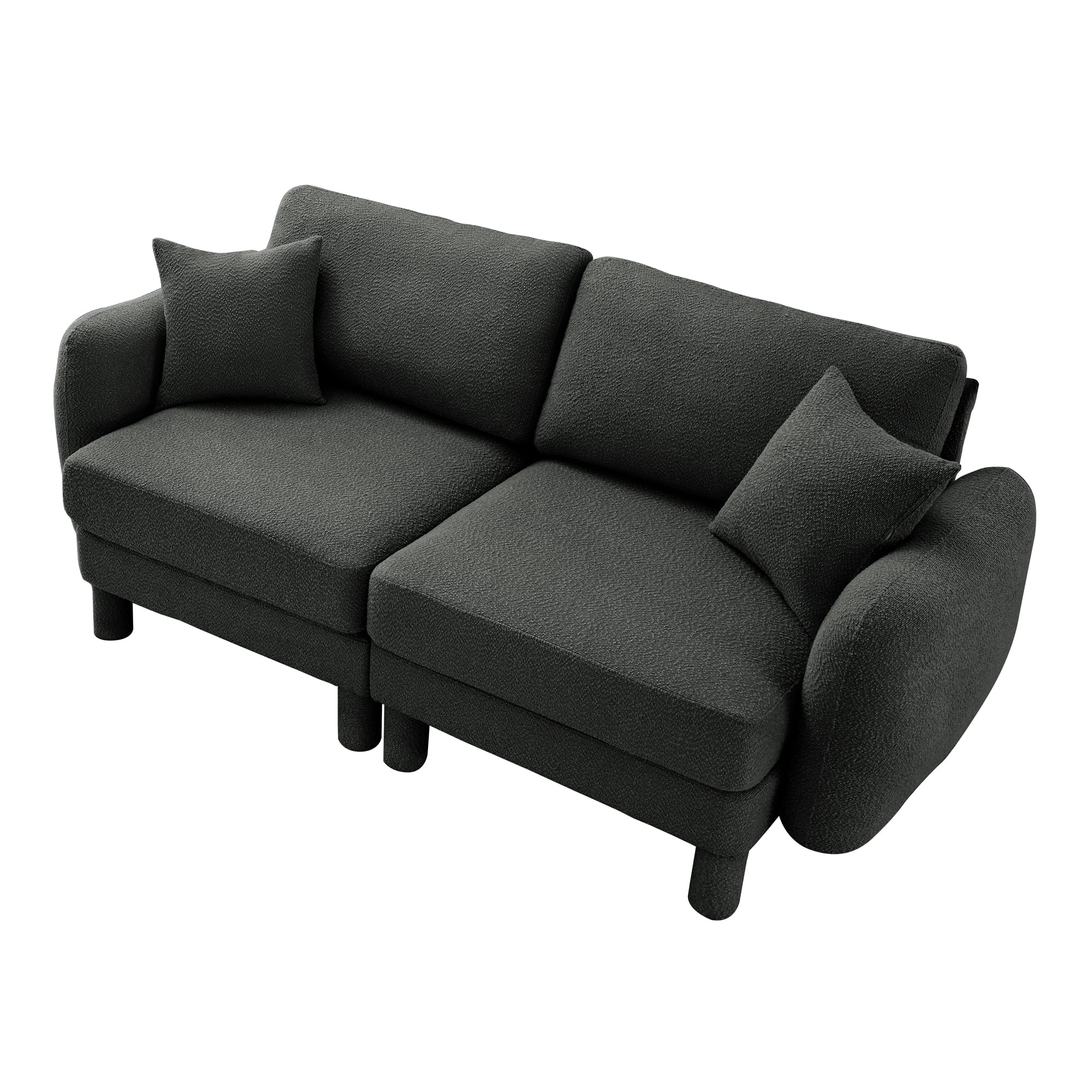Gewnee Dark Grey 2-Seater Boucle Loveseat with Shell Armrests & Fabric-Wrapped Cylindrical Legs - Ideal for Bedroom Reading Nook, Home Office Lounge