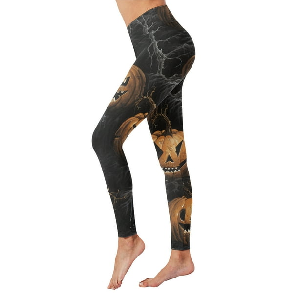 Gibobby Running Pantalones deportivos Yoga Leggings cintura alta con estampado Halloween para mujer, pantalones de yoga, correr, Fitness diario(Negro, S)