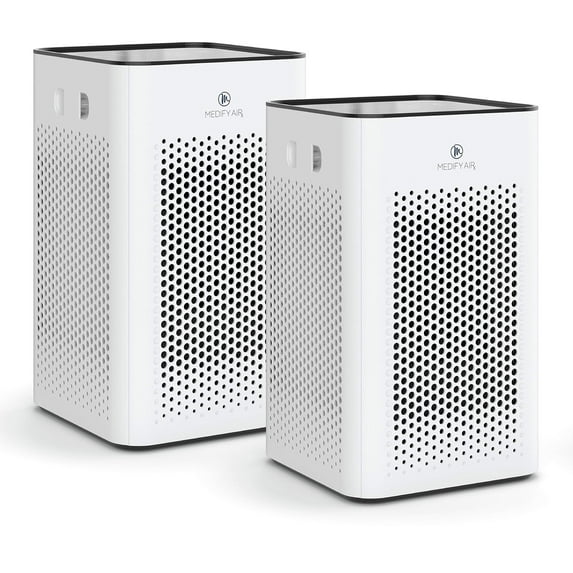(Open Box) Medify Air White MA-25 Air Purifier with HEPA Filters I Smoke Dust Odors Pet Dander I 3 in 1 with Pre-filter HEPA H13 & Activated Carbon I Removal of 0.1 to 0.3 microns I 825 Sq ft Coverage I 2-Pack