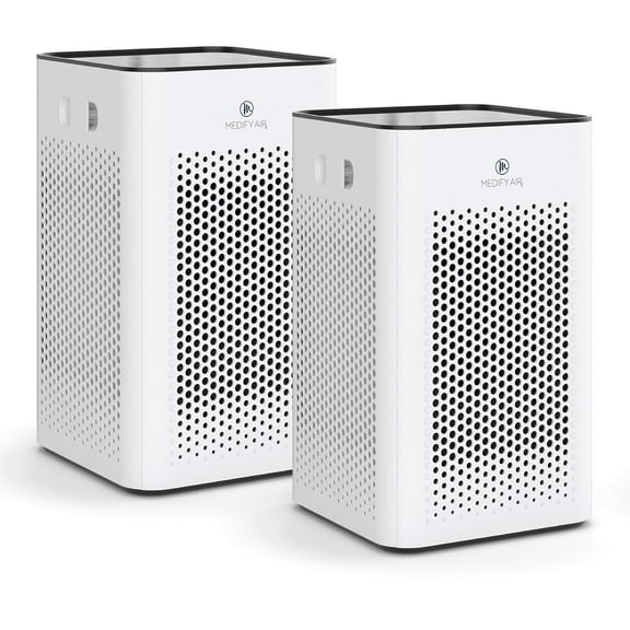 Medify Air White MA-25 Air Purifier with HEPA Filters I Smoke Dust Odors Pet Dander I 3 in 1 with Pre-filter HEPA H13 & Activated Carbon I Removal of 0.1 to 0.3 microns I 825 Sq ft Coverage I 2-Pack