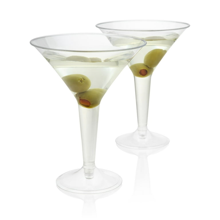 True Party Disposable Plastic Martini Glasses - Stemmed Clear Cocktail Cups  for Outdoors, Parties - 8oz Set of 12 