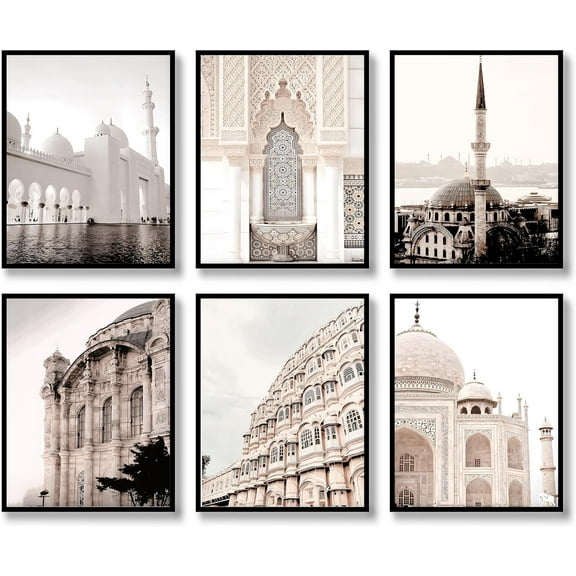 Moroccan Architecture Art Set of 6 Vintage Poster Canvas Prints of Arabic Doors and Mosque Arches | Elegant Wall Home Décor for Living Room, Bedroom and Office (Unframed-5, 8x10 inch)