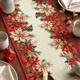 thumbnail image 6 of Sm:)e Red White Poinsettia & Pine Cone Christmas Table Runner, 13 x 72 Inch Red Farmhouse Table Decor, Universal for Indoor Outdoor Kitchen, Home & Party Decoration, 6 of 7