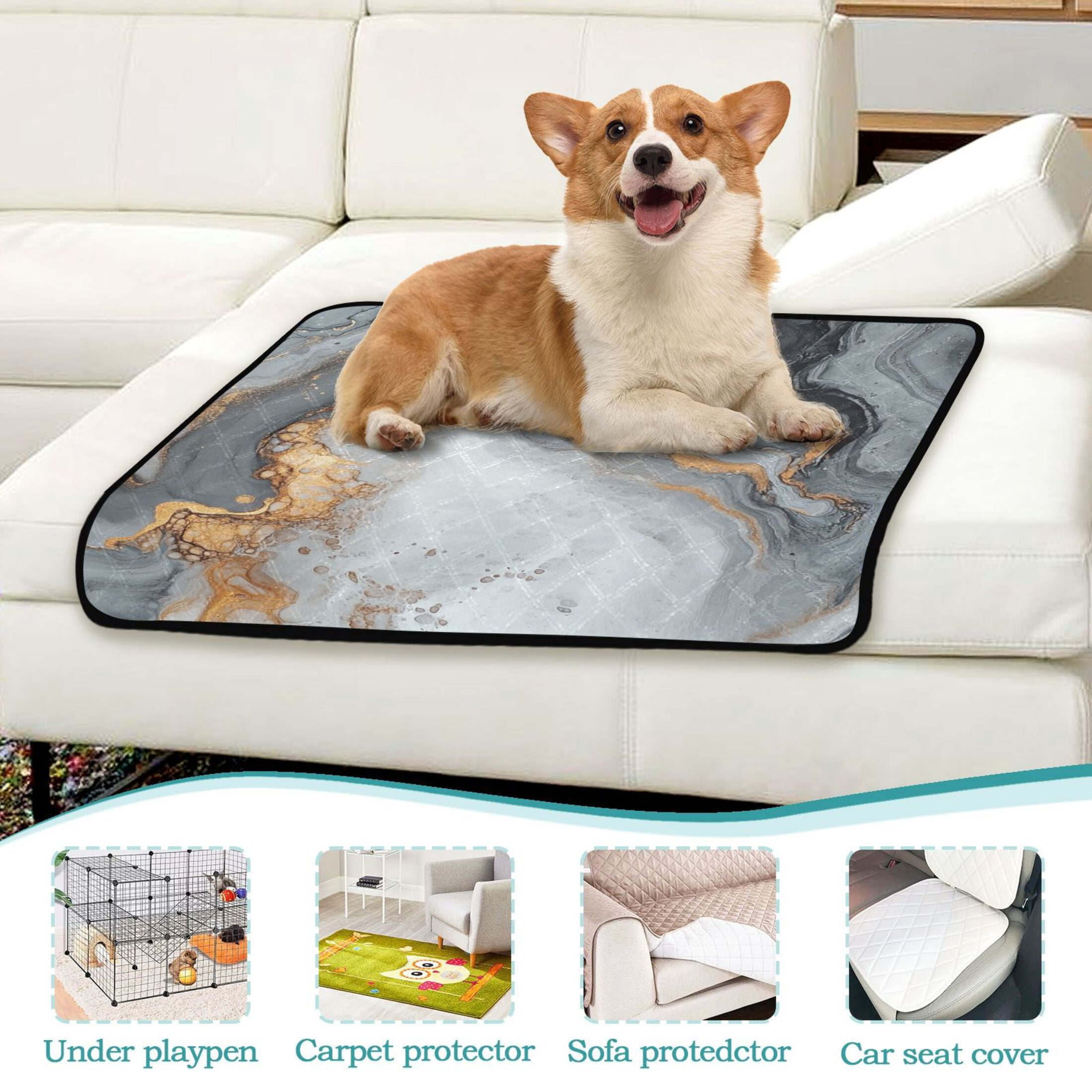 Qxltty Gray Gilt Patterns Cat litter Pads Pet Set of 3 Diaper Mats Center Anti-leakage Layer Absorbent Soft and Comfortable