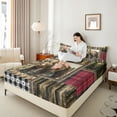 thumbnail image 4 of Feelyou 3D Wildlife Bear Queen Sheet Sets for Men, Rustic Farmhouse Cabin Flat Sheet, Western Plaid Patchwork Queen Fitted Sheet, Lightweight Room Decor, 4 Pieces, 4 of 7