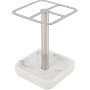 HarmonyBliss Rustproof Stainless Steel Toothbrush Holder 3 Slots Space Saving Toothpaste Stand Organizer for Bathroom Use 304 Stainless Steel Build (Silver)