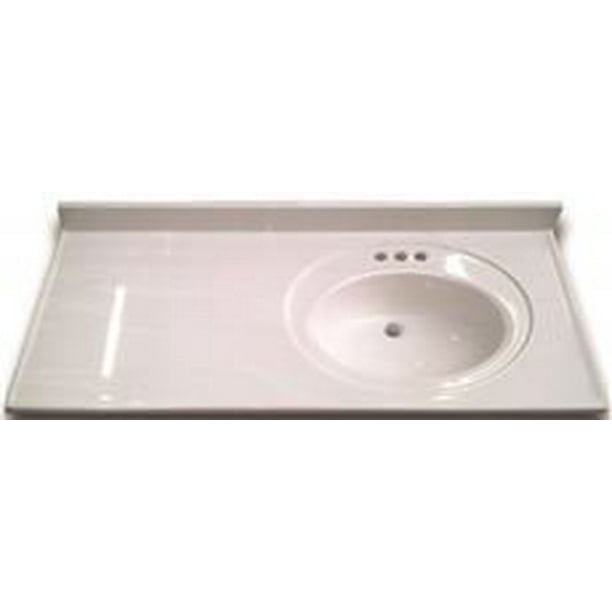 Bathroom Vanity Top With Right Recessed Bowl Cultured Marble White 22x43 In Com - Offset Bathroom Vanity Drainage
