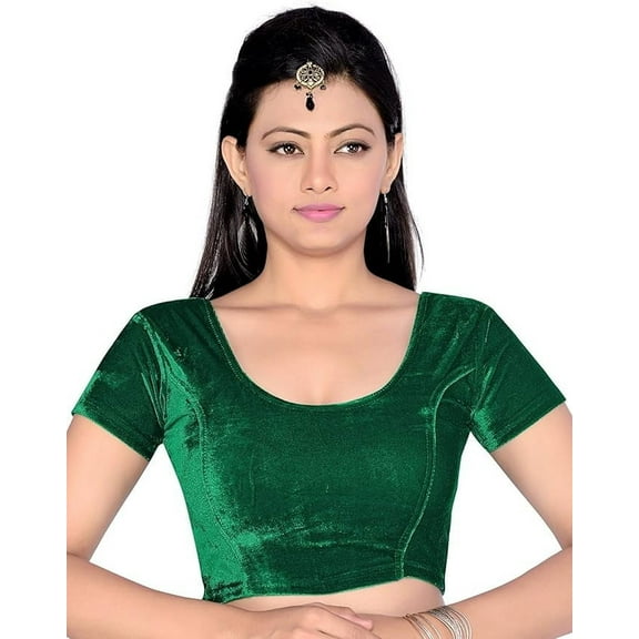 Stylesindia Women's Velvet Stretchable Sari Blouse XXL (for Bust Size 34-38 inches) (Green)