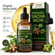 2 fl oz Organic Sacha Inchi Oil Drops - Plant-Based Vegan Vitamin D3 Dietary Supplement, Non-GMO for Daily Heart, Brain & Skin Wellness