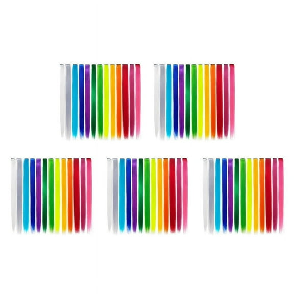 65 Pcs Colored Colorful Clip in Hair Extensions 55cm Straight Synthetic Hairpieces, Rainbow